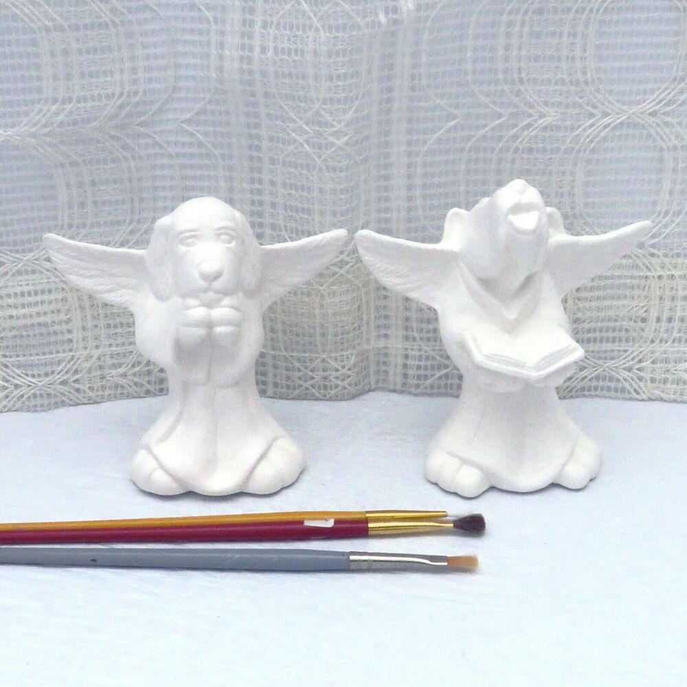 Ceramic Dog Angel Figurines Ready to Paint Ceramic Paint Project for Dog Lovers